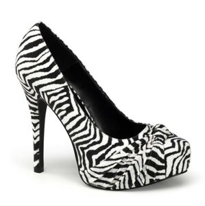 Pleaser Pin Up Couture Zebra Fabric Print Platform Heels